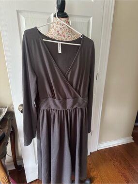 Tickled Teal Long-Sleeve Wrap Dress in Charcoal Gray